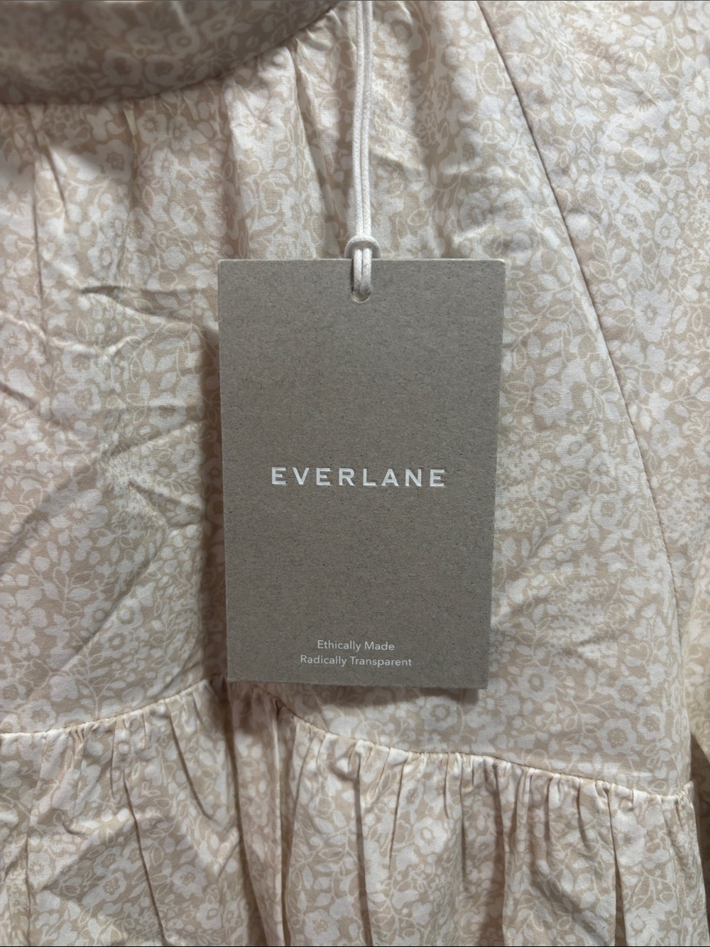 Everlane The Shirred Sandstone Floral Puff Sleeve Mini Yoke Dress - Picture 2 of 6